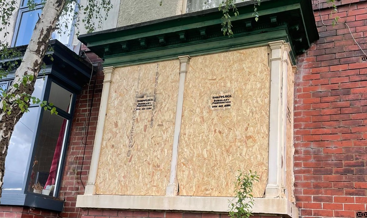 Emergency Boarding Up Of A Derelict House WIndow By SheffLOCK