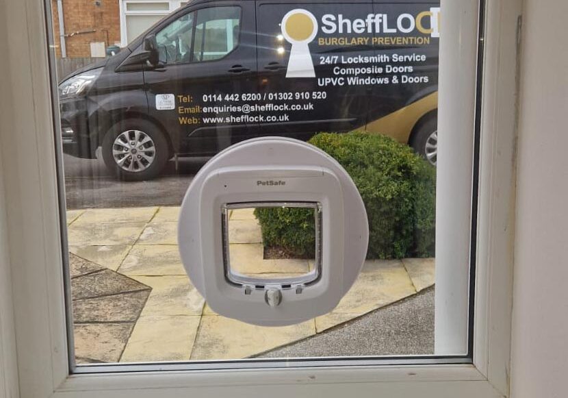 Window Installed Cat Flap Cat Flaps - Installed In Living Room Bay Window By SheffLOCK